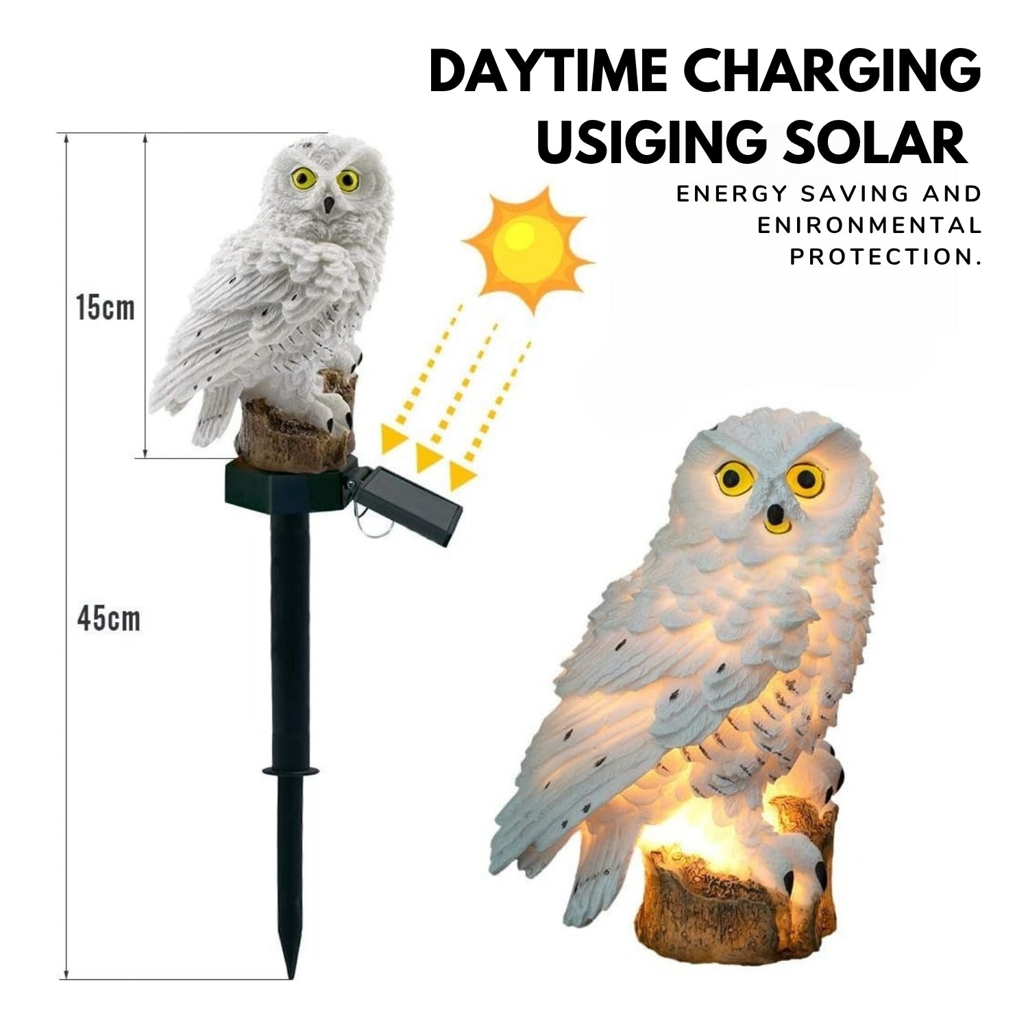 Outdoor Eagle Owl Statue LED Solar Garden Light Waterproof Lawn Lamp