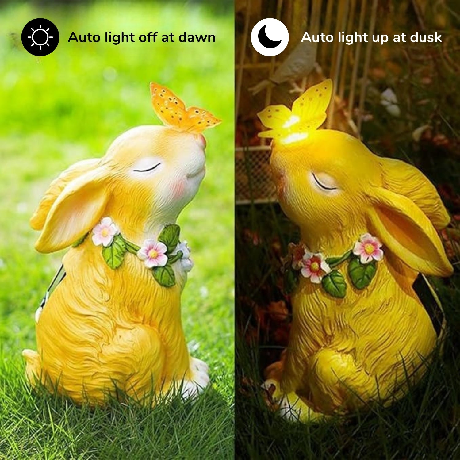 Easter Solar Powered LED Rabbit Play With Butterfly Outdoor Decor Garden Light